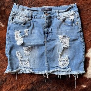 Wax Jean Distressed Medium Wash Mini Skirt Large